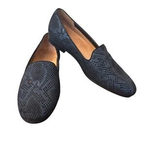 Vionic Willa II Dark Blue Navy Leather Snake Print Women's Shoes Loafers 6.5